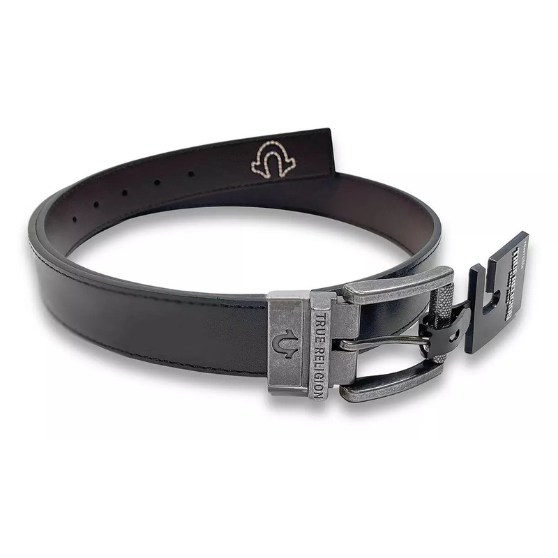True Religion Lumin Textured Roller Twist Reversible Belt Size 36 Black Brown