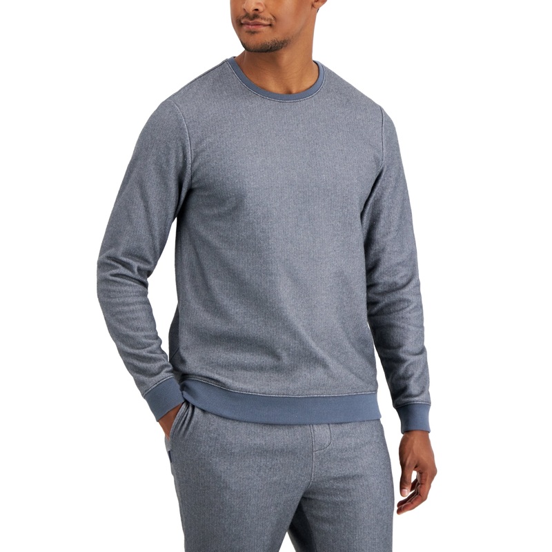 Alfani Men's Fleece Long Sleeve Pajama Shirt Grey White Large