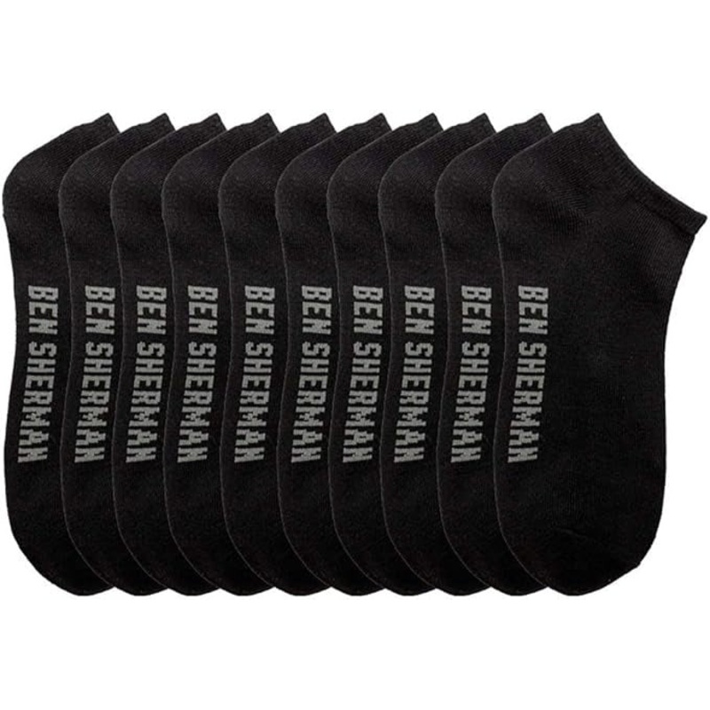 Ben Sherman Mens 10 Pairs Ankle Low Cut Solid Running Socks 6 - 12 Black