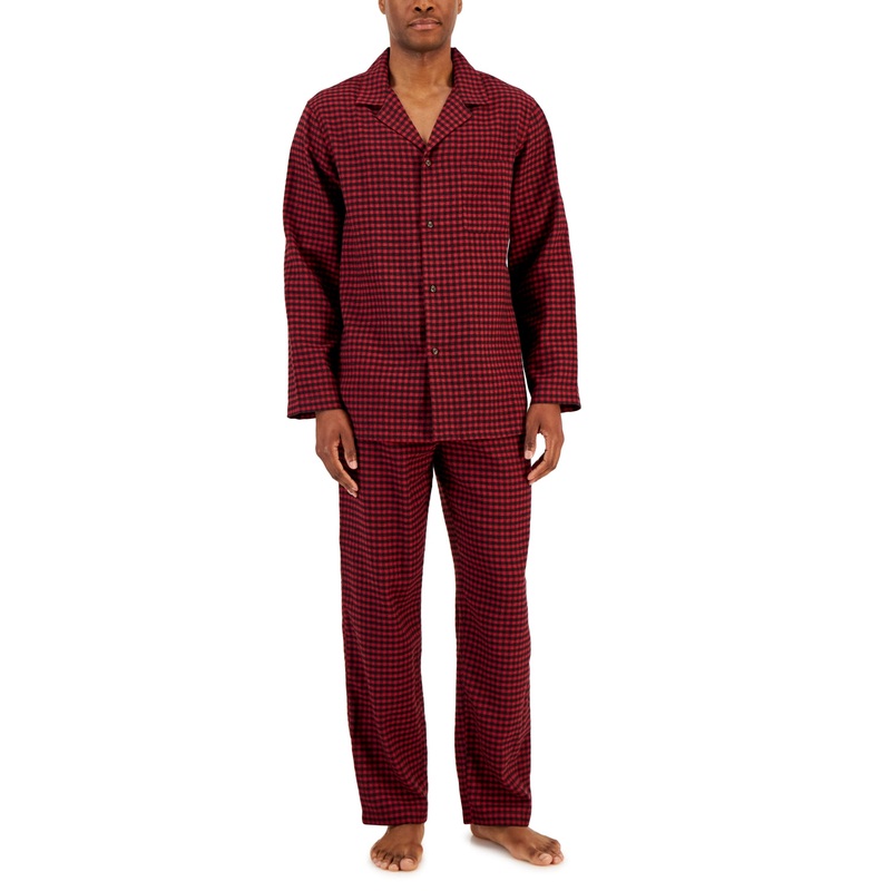 Club Room Men's Gingham Flannel Button Down Pajama Pants Set Red Black XXL