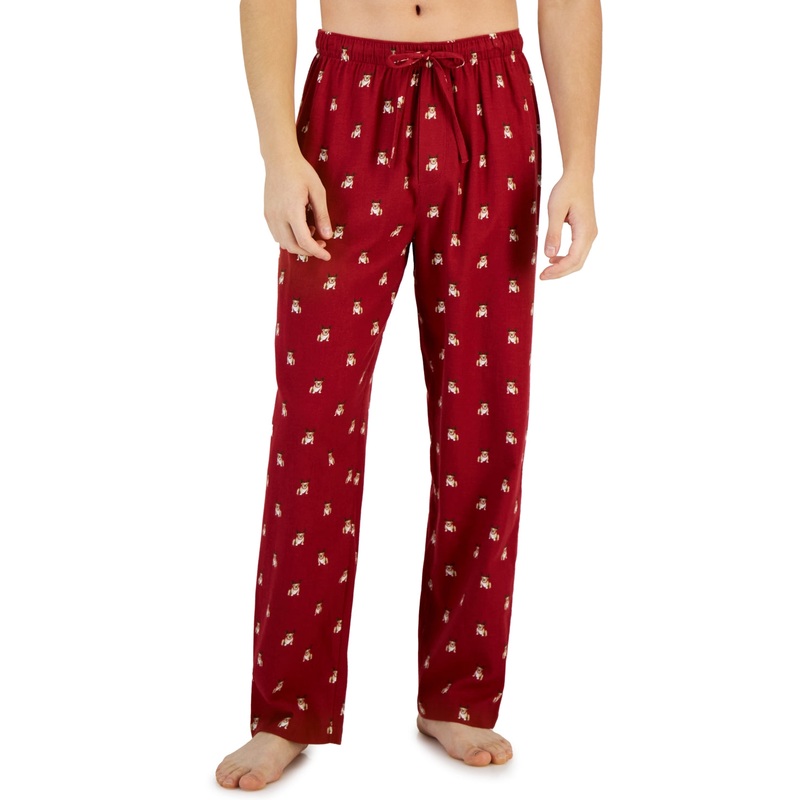 Club Room Men's Holiday Bulldog Flannel Pajama Pants Red XXL