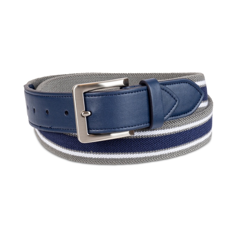 Club Room Men's Stretch Stripe Belt Navy Blue White Small 30 to 32