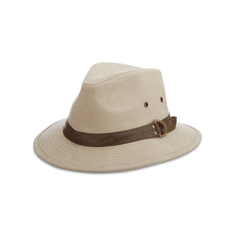 Dorfman Pacific Men's Garment Washed Canvas Safari Fedora Hat Beige Large