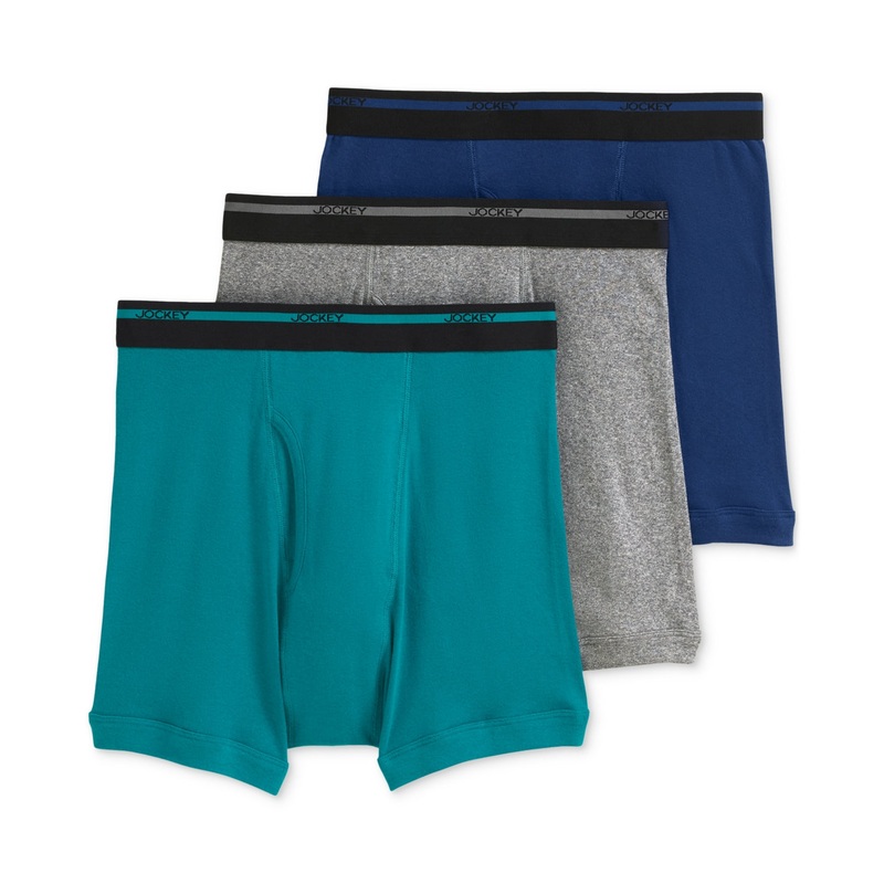 Jockey Mens 3 Pack Solid  Boxer Briefs Blue Green XL