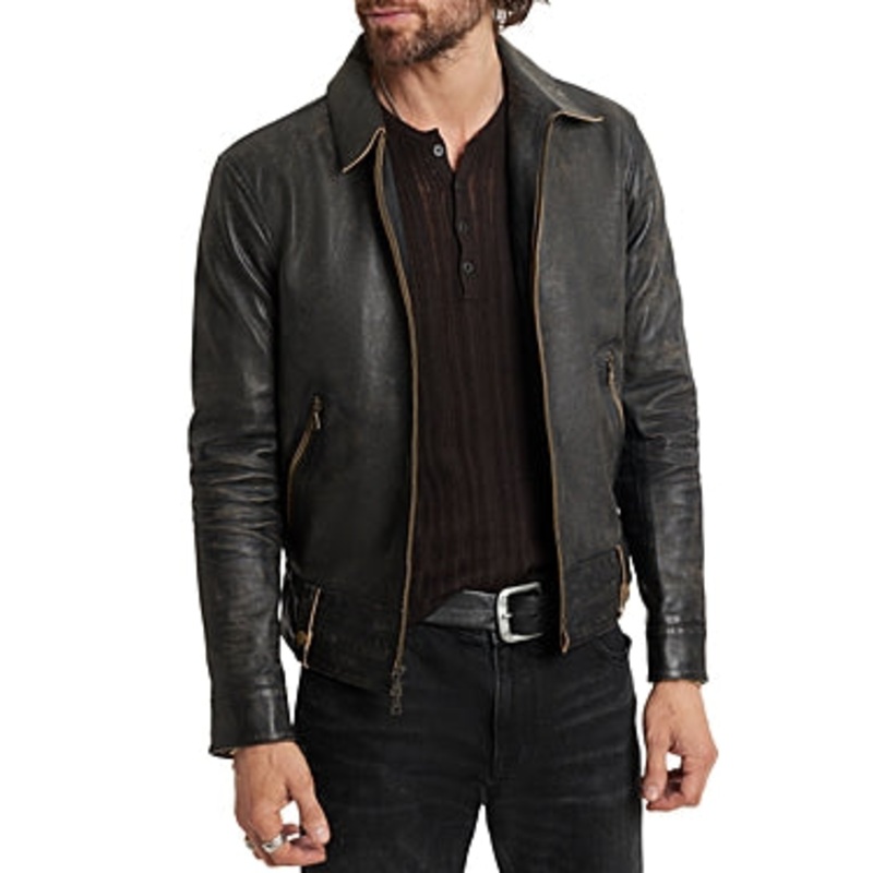 John Varvatos Men Sorcha Heritage Blouson Leather Jacket EU 56 US 46 Brown Sugar
