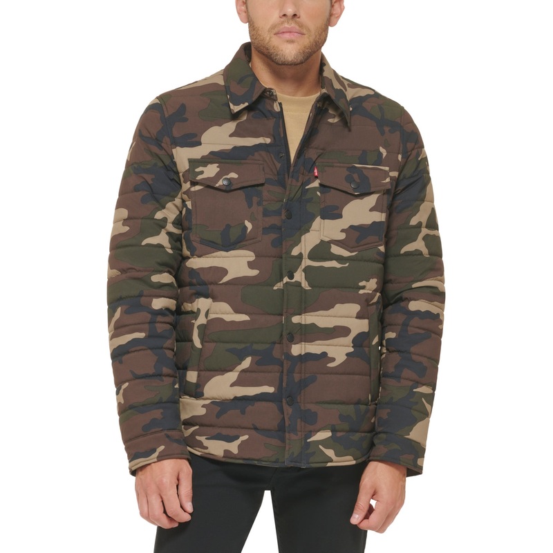 Levi's Men's Quilted Shacket Shirt Jacket Camo Green Large