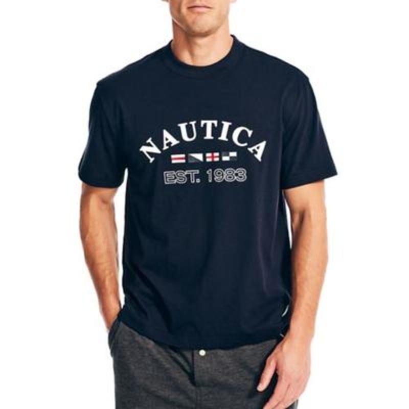 Nautica Mens Logo Graphic Sleep Pajama T Shirt Navy Blue White Large