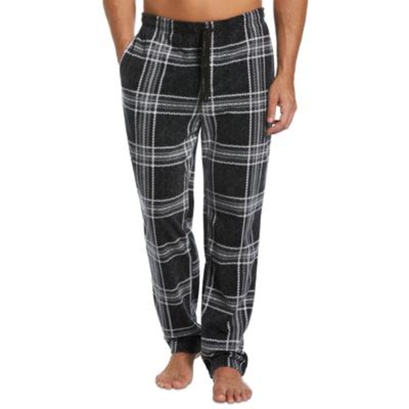 Perry Ellis Portfolio Men's Chevron Plaid Textured Fleece Pajama Pants Black XL