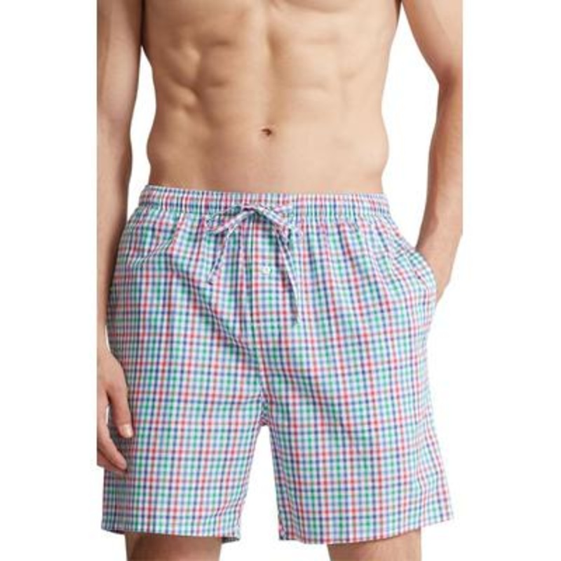 Polo Ralph Lauren Men's Cotton Woven Pajama Sleep Shorts Blue Plaid Large