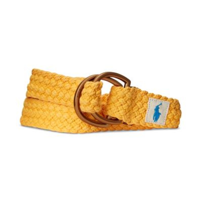 Polo Ralph Lauren Men's Leather Trim Cotton Belt Yellow Fin Large