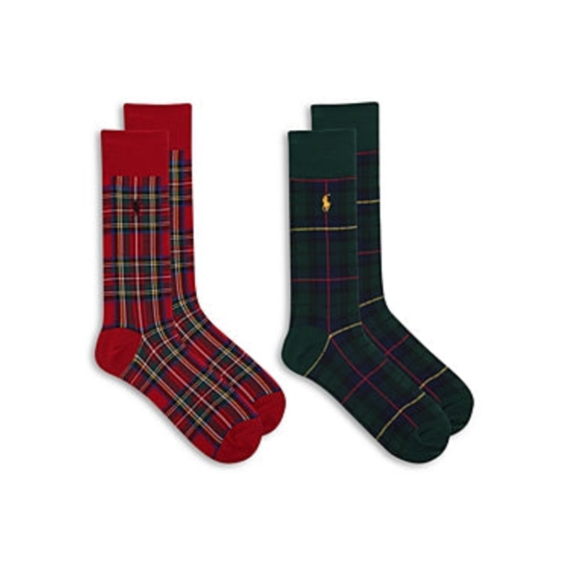 Polo Ralph Lauren Mens 2 Pack Holiday Tartan Socks Red 10 to 13
