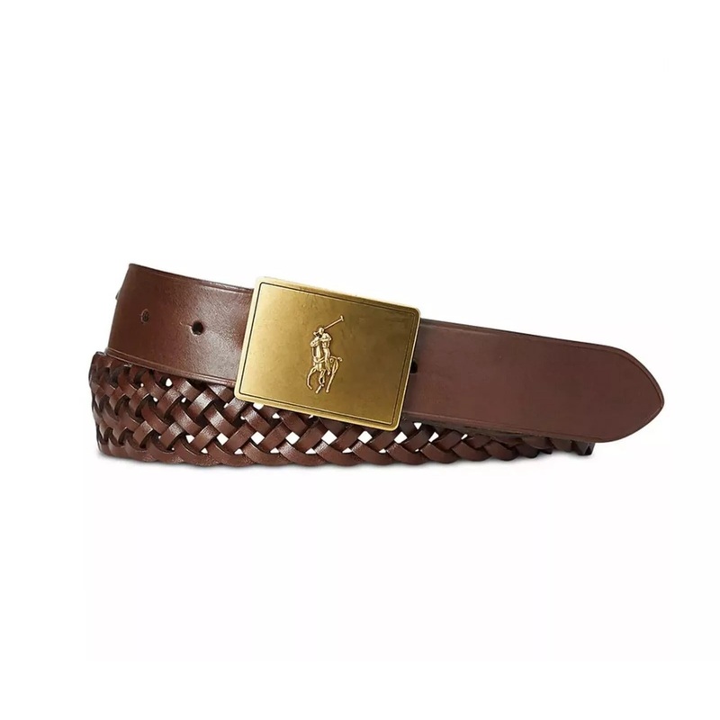 Polo Ralph Lauren Mens Brown Pony Plaque Braided Leather Belt 40 REG