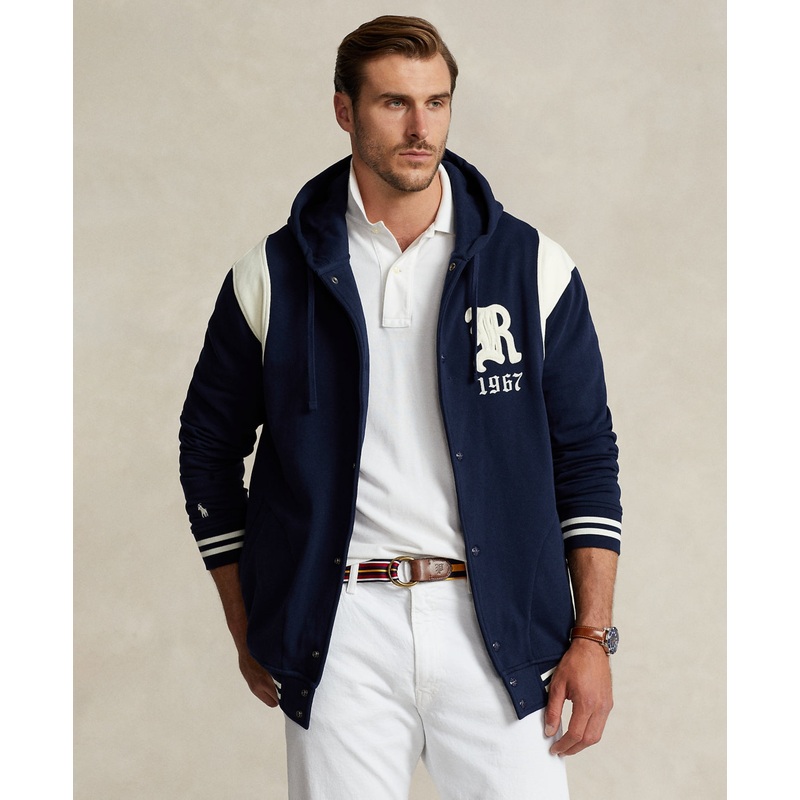 Polo Ralph Lauren Mens Navy Cream Big & Tall Fleece Hooded Jacket 2LT 2XLT