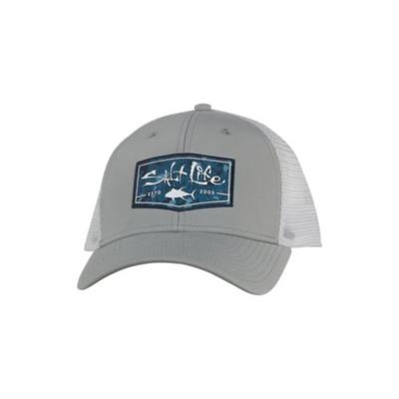 Salt Life Mens Aqua Badge Snapback Hat Light Grey