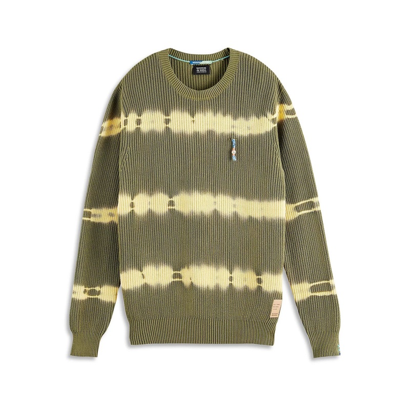 Scotch & Soda Chunky Tie Dye Crewneck Sweater Medium Green Yellow