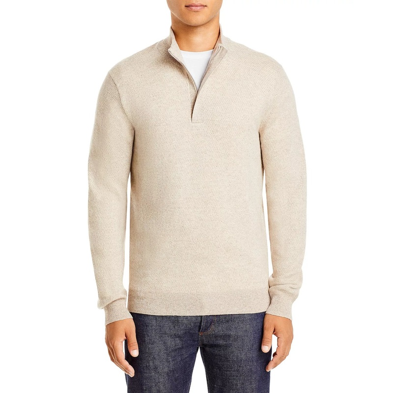 The Men's Store  Marled Quarter Zip Sweater Large Oatmeal Wool