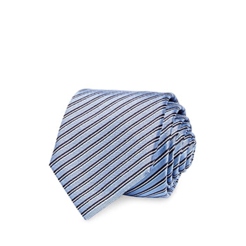 Zegna Mens Diagonal Stripe Silk Skinny Tie Blue Necktie
