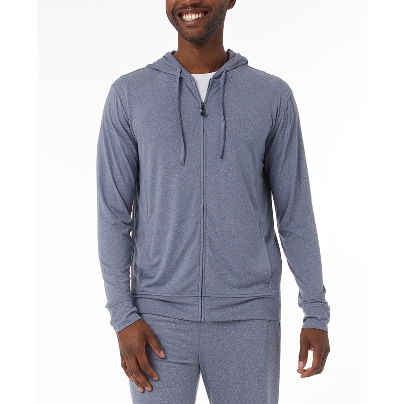 32 Degrees Men's Quick Dry Hooded Full Zip Pajama Sleep Jacket Blue Large