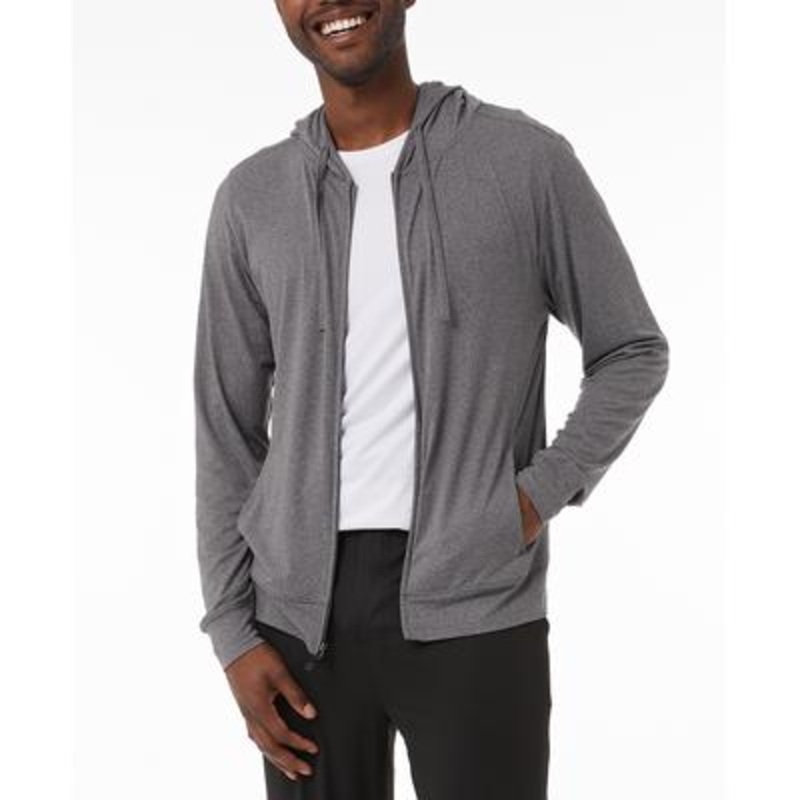 32 Degrees Men's Quick Dry Hooded Full Zip Pajama Sleep Jacket Grey Medium