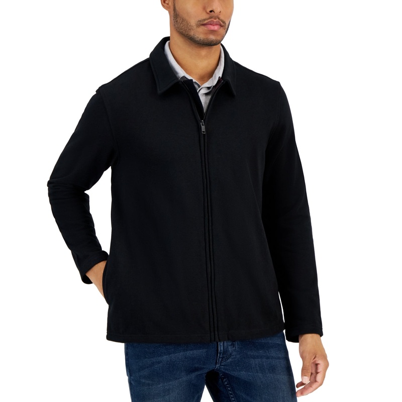 Alfani Mens Zip Front Harrington Jacket Deep Black Small