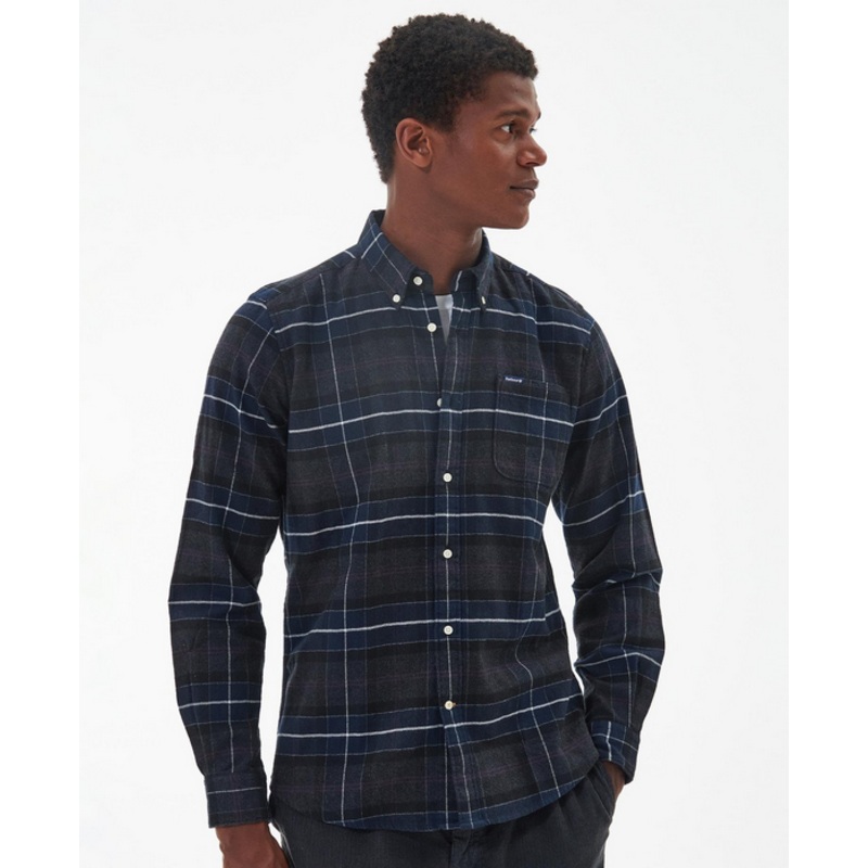 Barbour Mens Kyeloch Tailored Fit Plaid Button Down Shirt Black XL