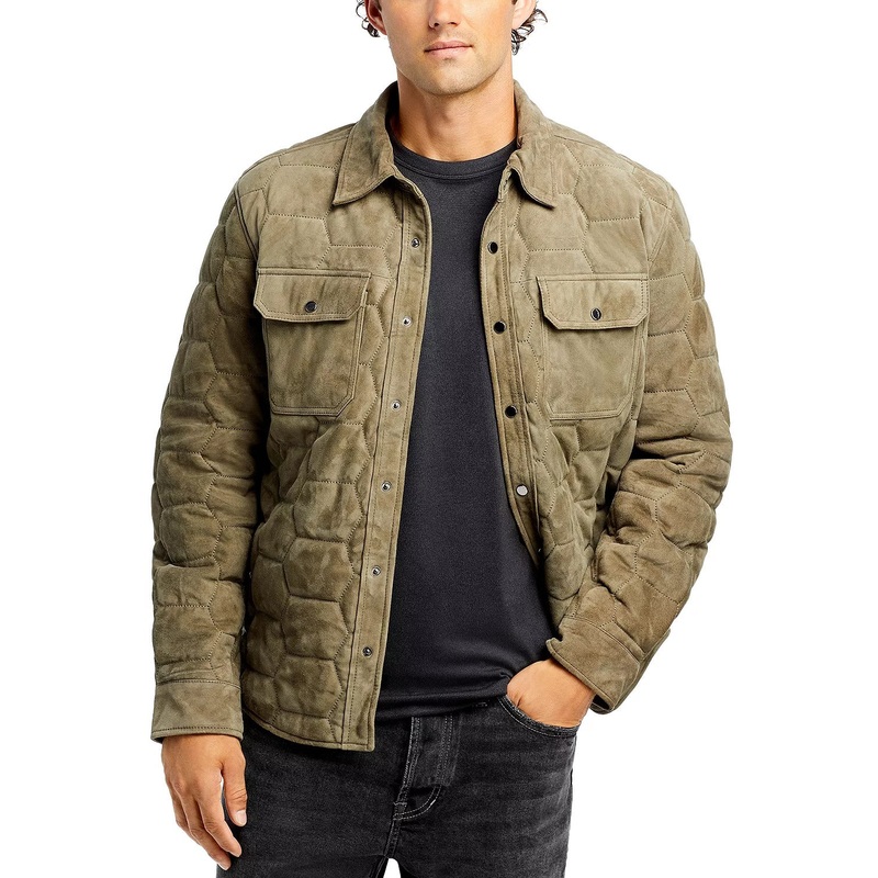 Blanknyc Mens Over the Moon Suede Leather Hex Quilted Jacket Large Brown