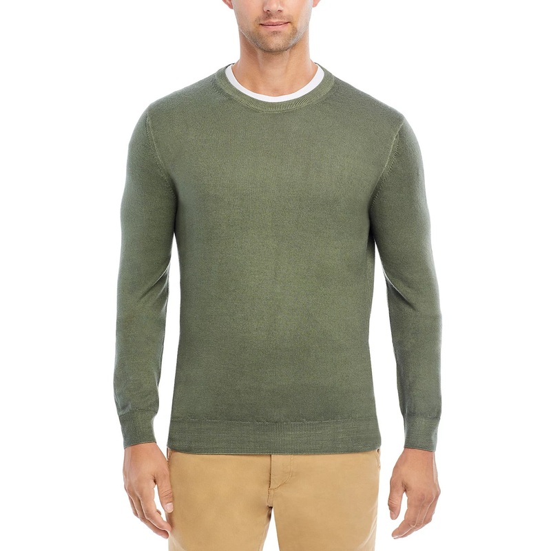Boglioli Slim Fit Garment Dyed Wool Crewneck Sweater Large Green Made in Italy