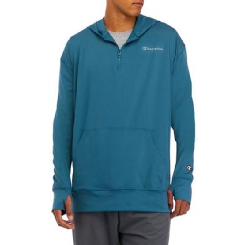 Champion Men's MVP All Day Quarter Zip Hoodie Nifty Turquoise Blue Large