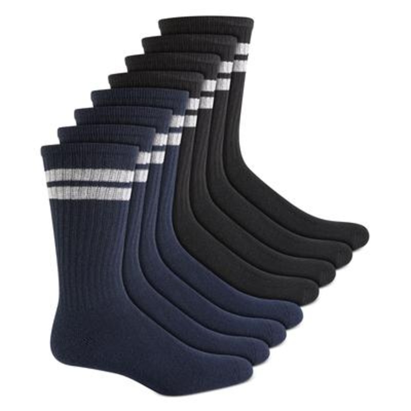 Club Room Men's 8 Pack Stripe Crew Socks Black One Size