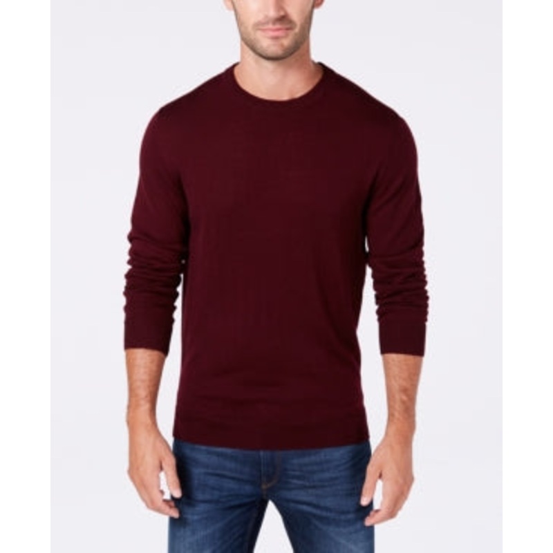 Club Room Men's Solid Crew Neck Merino Wool Blend Sweater Red Plum Medium