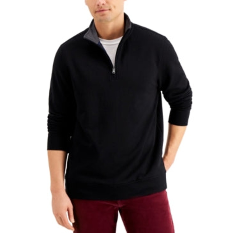 Club Room Men's Stretch Quarter Zip Fleece Sweatshirt Black XL