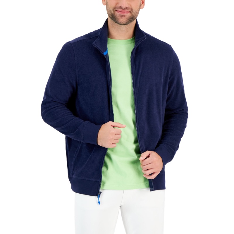 Club Room Men's Terry Towel Zip up Sweatshirt Navy Blue XL