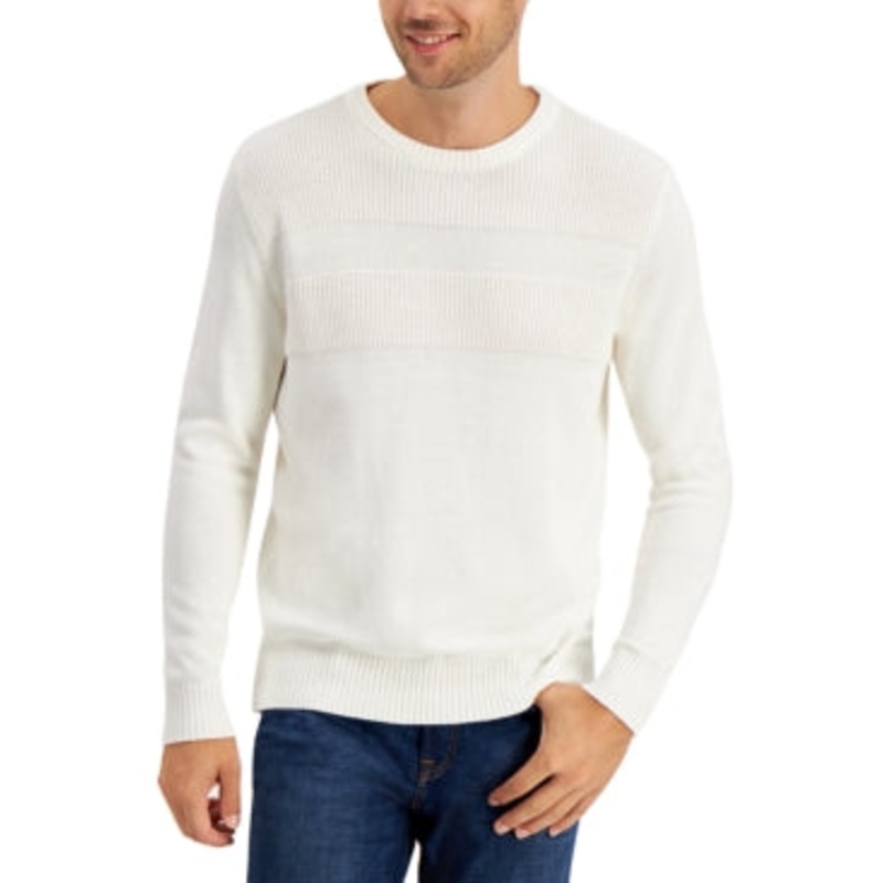 Club Room Mens Textured Cotton Crewneck Sweater Ivory White XXL 2XL