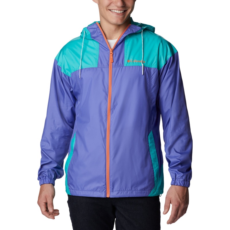 Columbia Men's Colorblocked Packable Hooded Windbreaker Purple Large