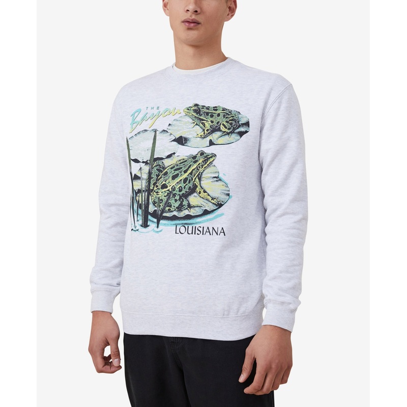 Cotton on Men's Graphic Crew Fleece Sweatshirt Athletic Marle White Medium