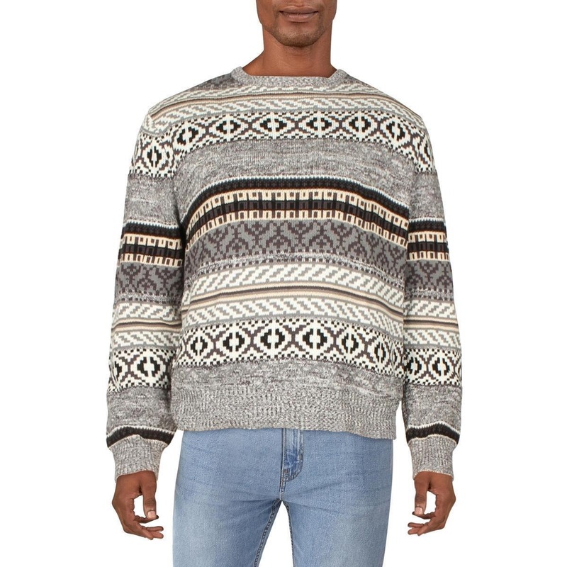 Cotton on Mens Cotton Blend Fair Isle Pullover Crewneck Sweater XL Grey