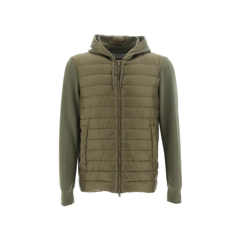 Herno Mens Ultralight Mixed Media Puffer Down Jacket EU 48 US 38 Military Green