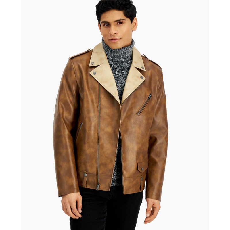 INC International Concepts Men's Brun Biker Jacket Brown XXL