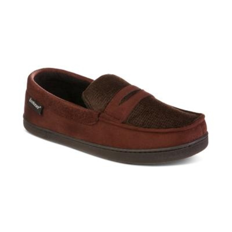 Isotoner Men's Houndstooth Jasper Moccasin Slippers Brown Large  9.5 to 10.5
