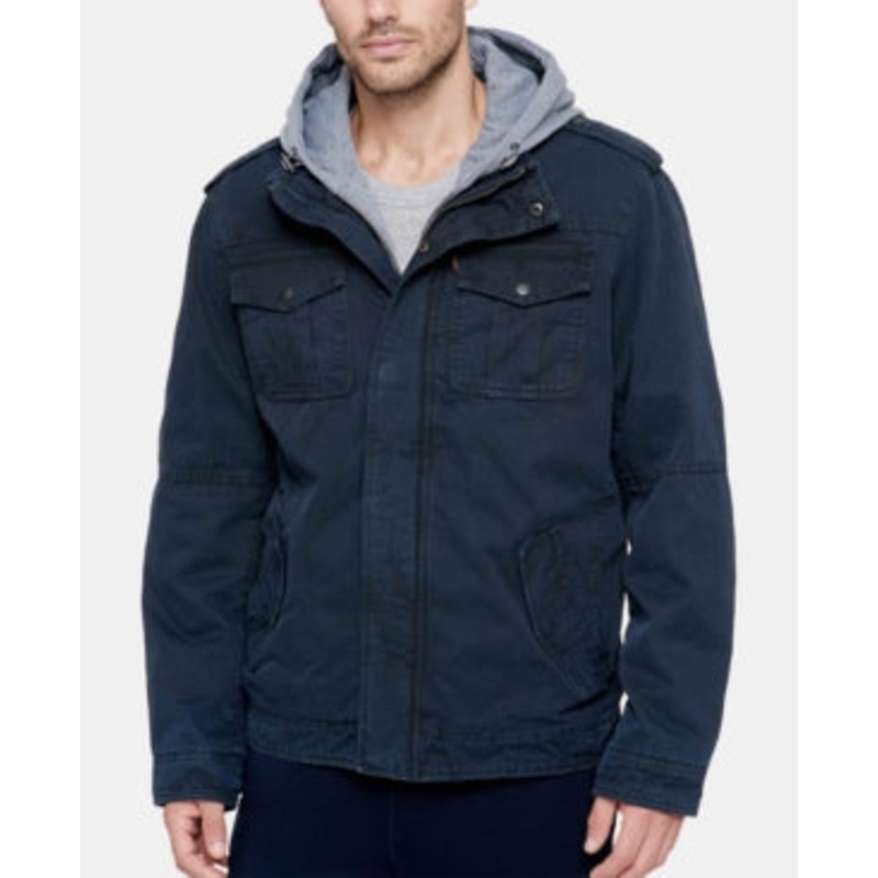 LEVI'S Mens Sherpa Lined Two Pocket Hooded Trucker Jacket XXL 2XL Navy Blue