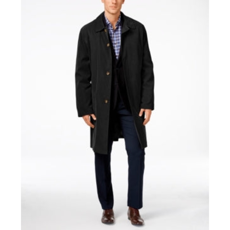 London Fog Mens Durham Classic Fit Raincoat Coat Black 38R