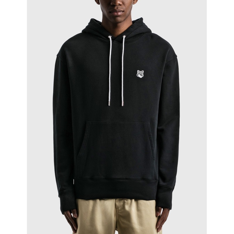 Maison Kitsune Mens Gray Fox Head Patch Hoodie Sweatshirt Medium Black