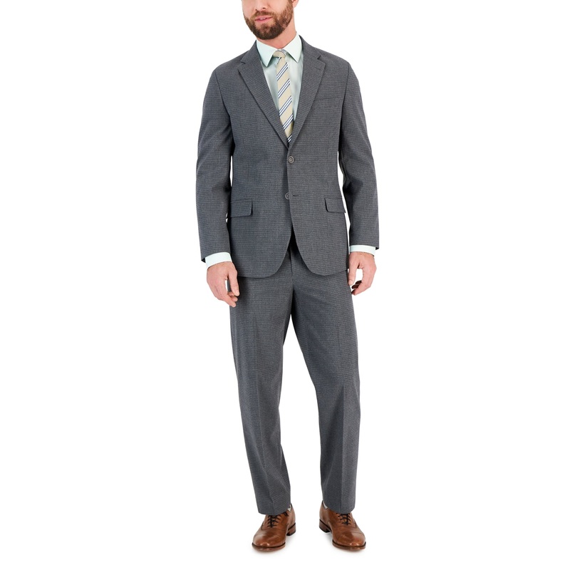 Nautica Mens Modern-Fit Bi-Stretch Suit 36R / 30 x 32 Grey Check Plaid