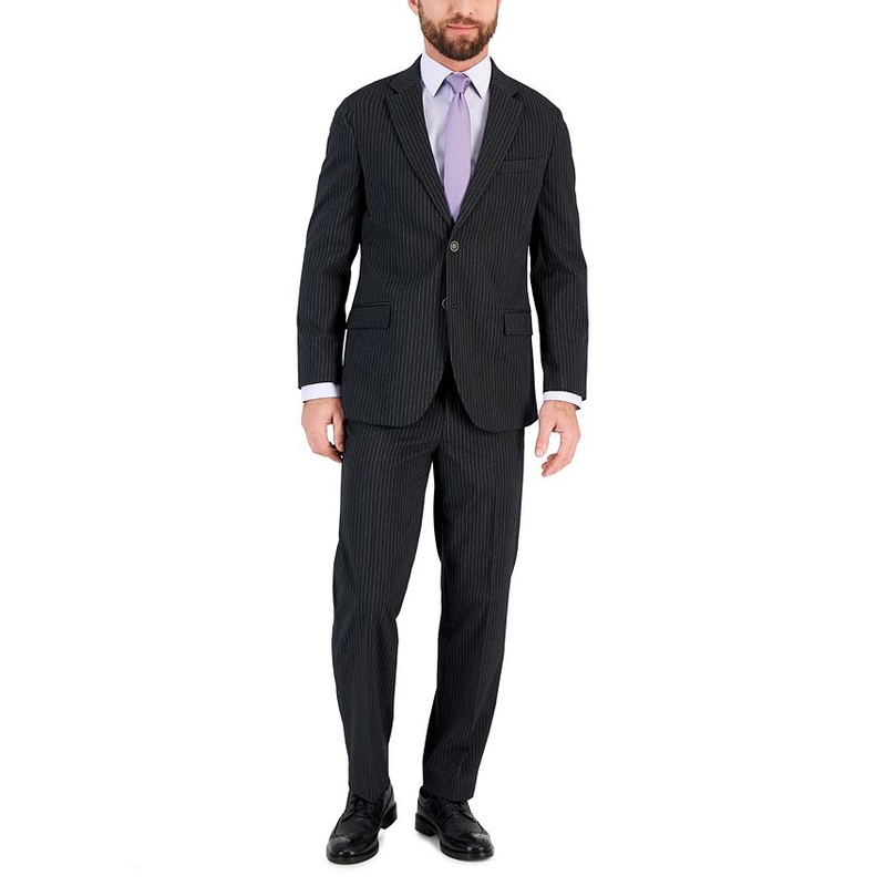 Nautica Mens Modern-Fit Bi-Stretch Suit 38S / 32 x 32 Charcoal Grey Pinstripe