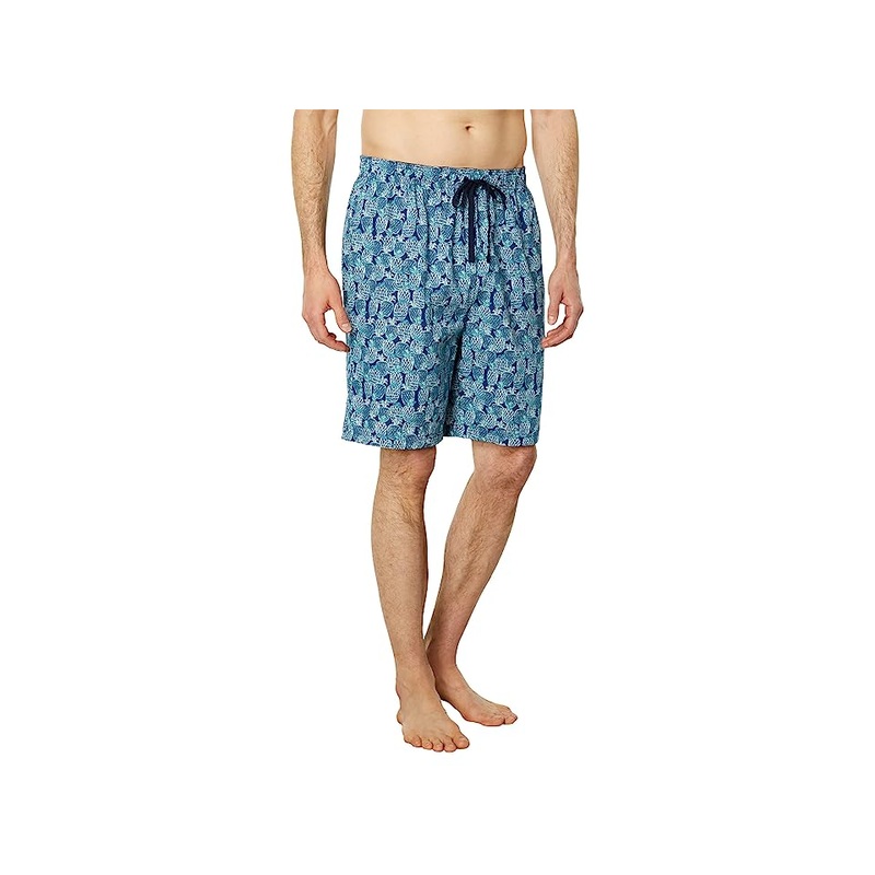 Nautica Mens Printed Poplin Sleep Pajama Shorts Blue XL