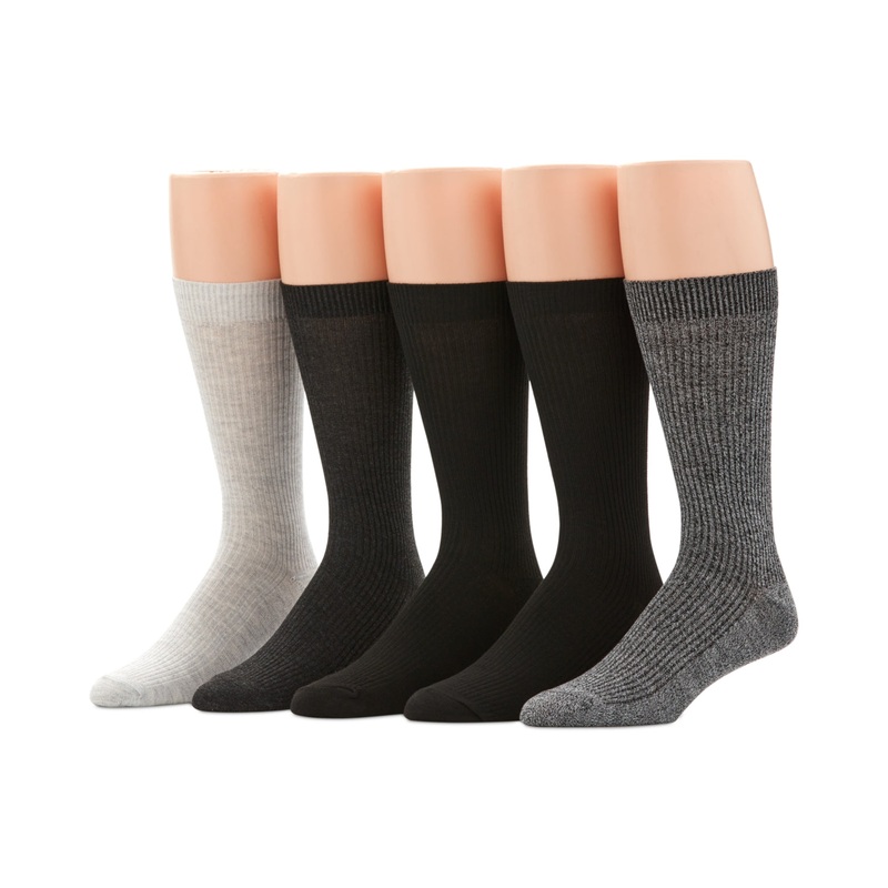 Perry Ellis Men's 5 Pack Ribbed Crew Socks Black Grey One Size