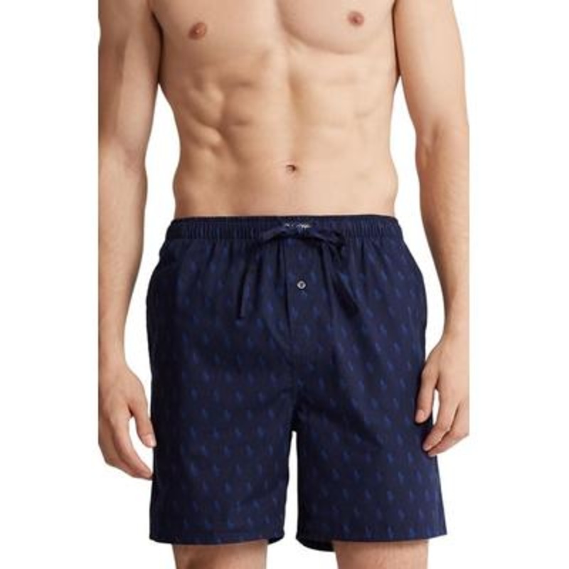 POLO RALPH LAUREN All Over Pony Print Sleep Shorts Small Cruise Navy Blue