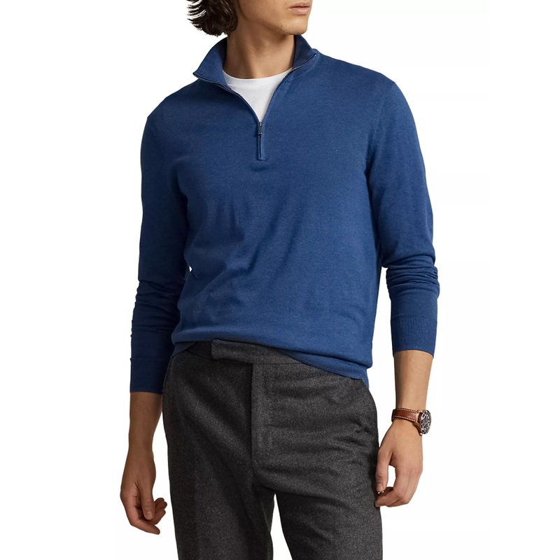Polo Ralph Lauren Cotton Regular Fit Quarter Zip Mock Neck Sweater Small Blue
