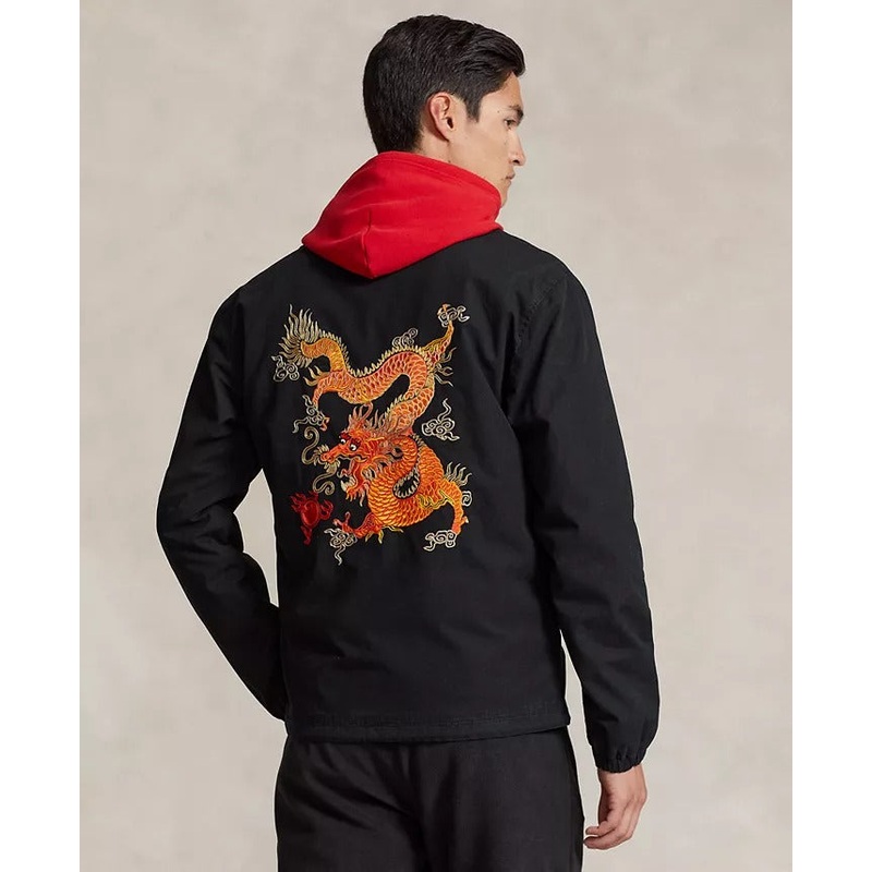 Polo Ralph Lauren Men's Embroidered Lunar New Year Bomber Jacket Medium Black