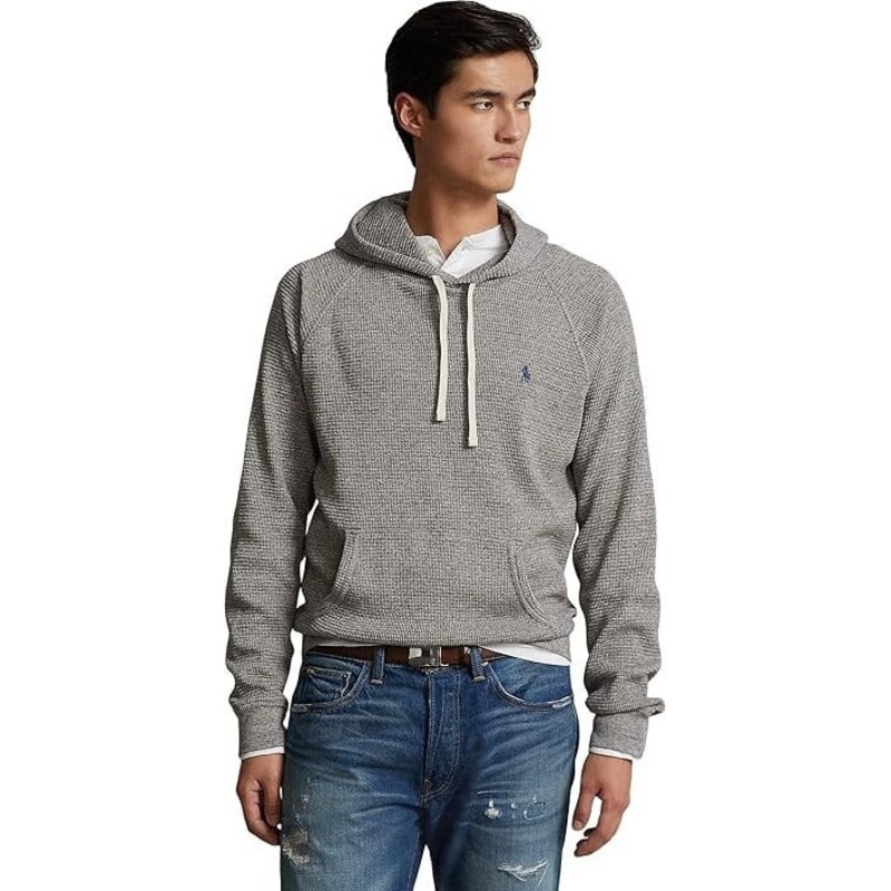 Polo Ralph Lauren Mens Waffle-Knit Hoodie Sweatshirt Small Grey